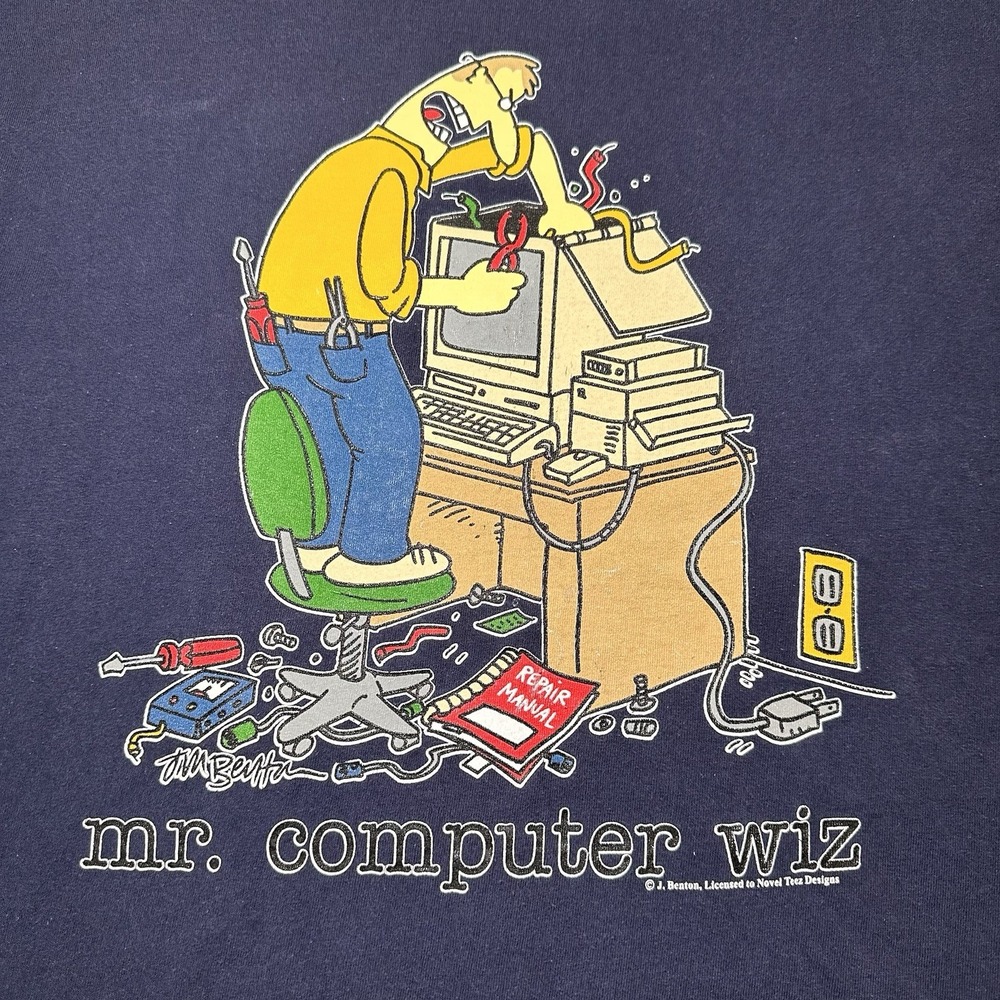 VTG Mr. Computer Wizard Shirt Size Large Technology Internet‎ Code Tech 1990s - Picture 7 of 9